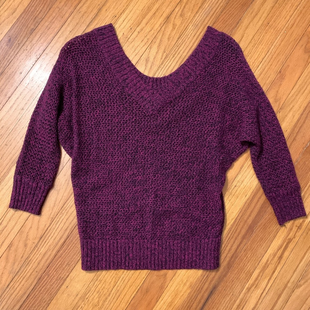 3/4 sleeve open knit sweater